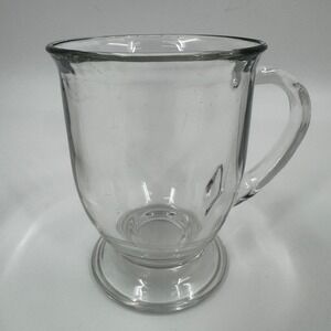 Vintage Anchor Hocking Clear Glass Pedestal Coffee Mug Footed Cup Made in USA